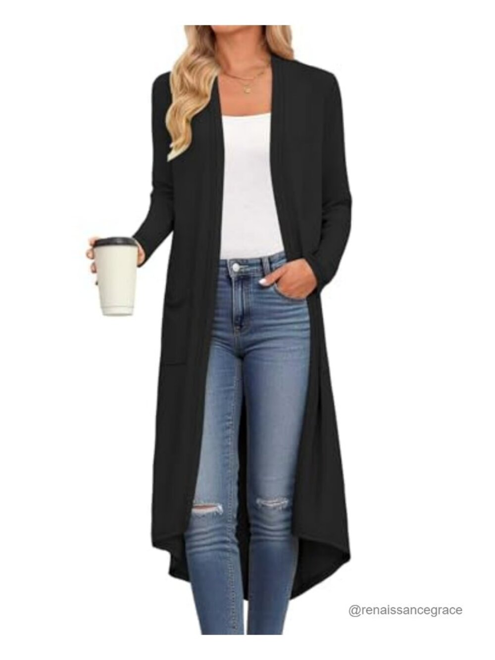 Womens Long Cardigan Lightweight Long Sleeve Open Front Sweater with Pockets